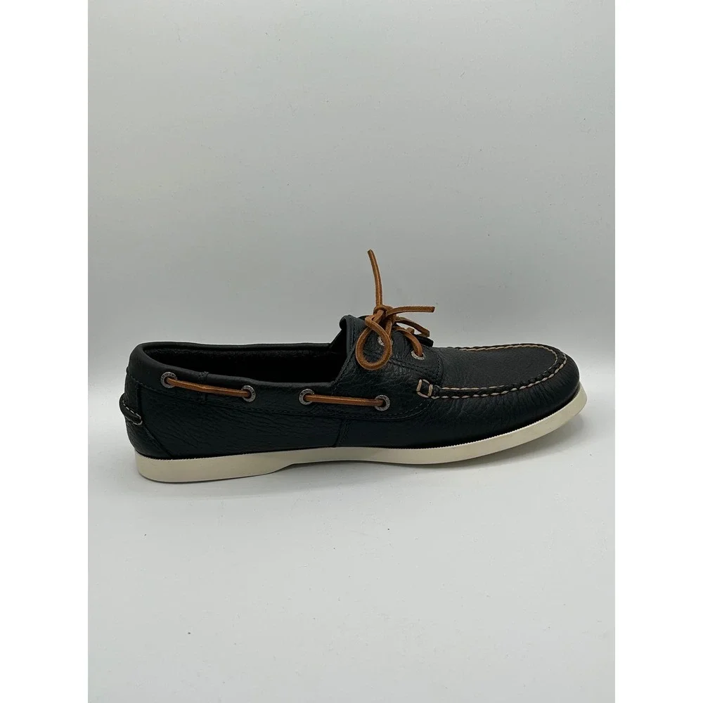LL Bean Casco Bay Boat Shoes Men Sz 11.5 D Navy Blue Pebbled Leather 233933
